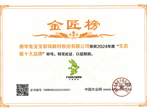 满载荣誉 砥砺前行|兔宝宝荣获2024中国板材金匠榜两项大奖