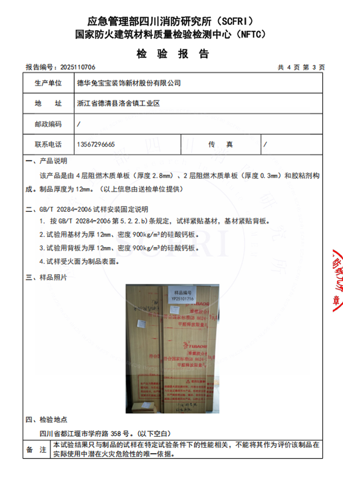 燃烧性能检测报告